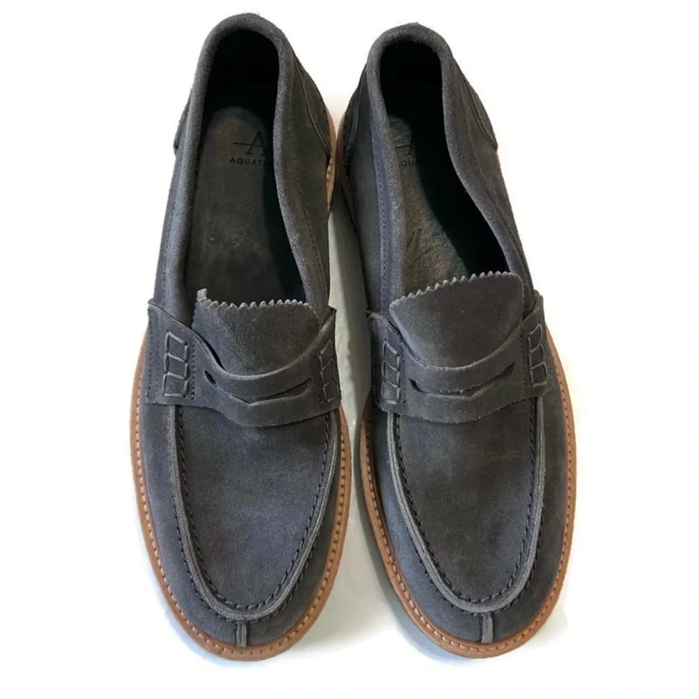 EUC Mens AQUATALIA Ulrich Weatherproof Suede Penny Loafer Fog Size 7.5